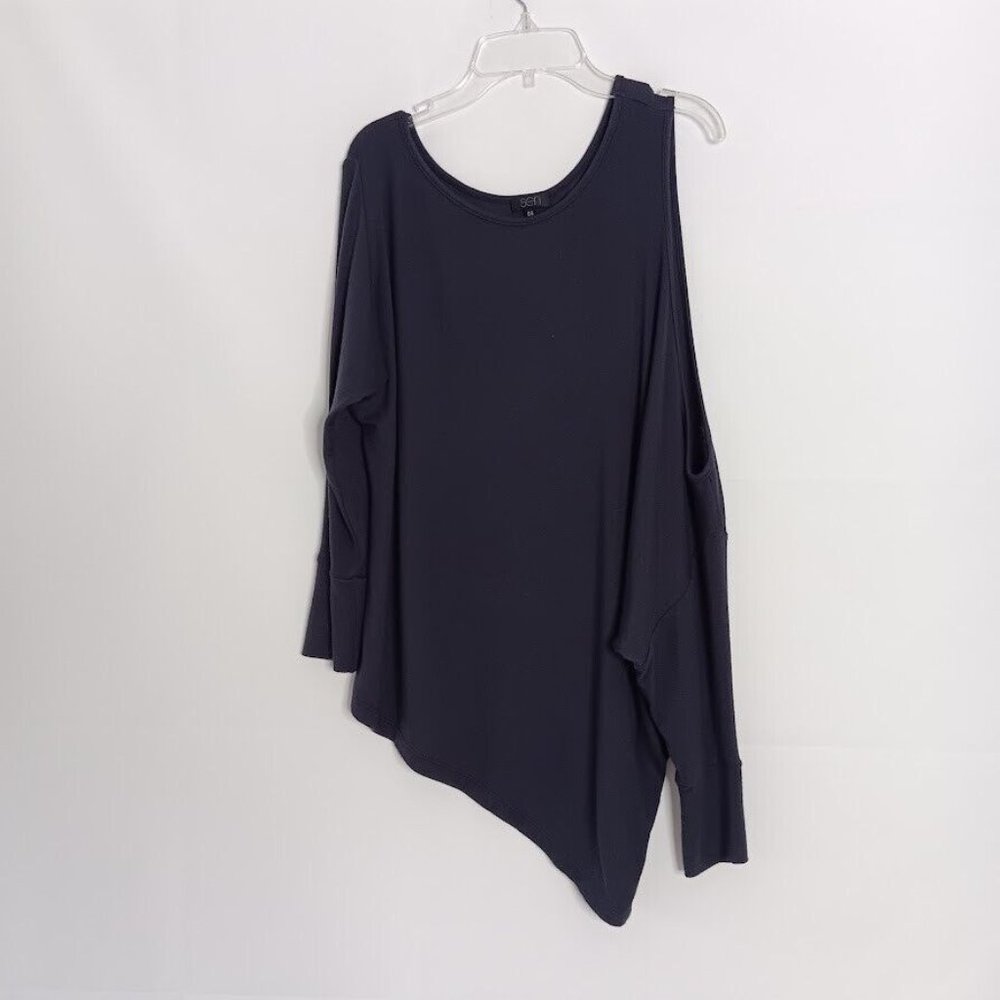 Sen Collection Top Womens OS Navy Soft Brushed fabric Single Cold Shoulder Top